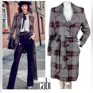 Cabi Sovereign Belted Trench Coat Purple Plaid Jacket Siz XS (see measurements)
